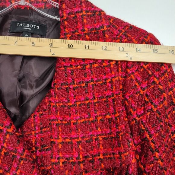 Talbots Petites Tweed Blazer Women's 6P Red/Orange Double-Breasted Wool Blend - Picture 3 of 9